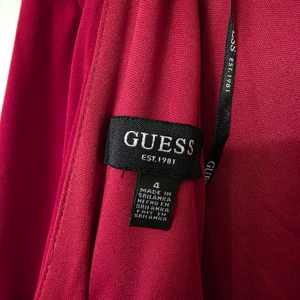 GUESS Women's Knot Detail Fitted Long Sleeve V-Neck Dress Sz. 4 - Picture 5 of 7
